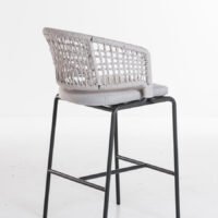 Elegant outdoor bar stool, white rope weave backrest and black aluminium frame, water- and rust resistant