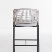Elegant outdoor bar stool, white rope weave backrest and black aluminium frame, water- and rust resistant