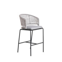 Elegant outdoor bar stool, white rope weave backrest and black aluminium frame, water- and rust resistant
