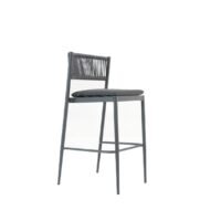 Outdoor rope bar stool with simple armless design and rope backrest, featuring durable powder-coated aluminium frame, weather and rust resistant, lightweight and stylish for patio or bar use