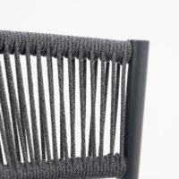 Close-up view of outdoor rope bar stool highlighting soft woven design and durable powder-coated aluminium frame, emphasizing craftsmanship, weather resistance, and stylish finish