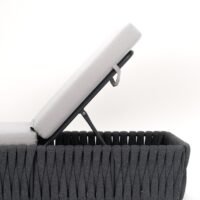 details of outdoor rope sun lounger backrest, aluminium frame with soft cushions tied