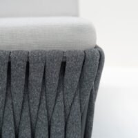 close-up of outdoor sun lounger, showing its good soft thick rope weave and water-resistant fabric