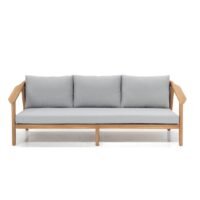 Rope back teak 3-seater lounge with weatherproof cushions, comfortable, durable, and easy to maintain