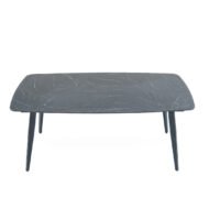 Weather-resistant dining table with HPL surface and aluminium frame, easy to clean, durable, sleek design ideal for outdoor use