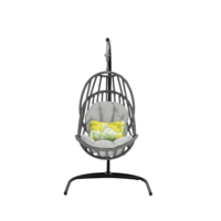 Outdoor single rope hanging egg chairs with soft one-piece cushion, suitable for balcony and patio