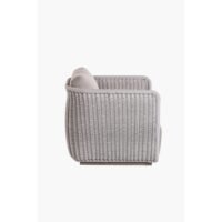 Outdoor armchair with extra thick seat cushion and soft back cushion, featuring tight and dense rope weave and sleek aluminium frame design
