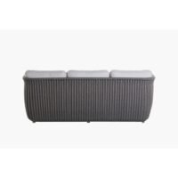 Spacious 3-seater outdoor rope lounge with extra thick seat cushions, soft back cushions, tight and dense rope weave, sleek powder-coated aluminium frame, weather-resistant and durable