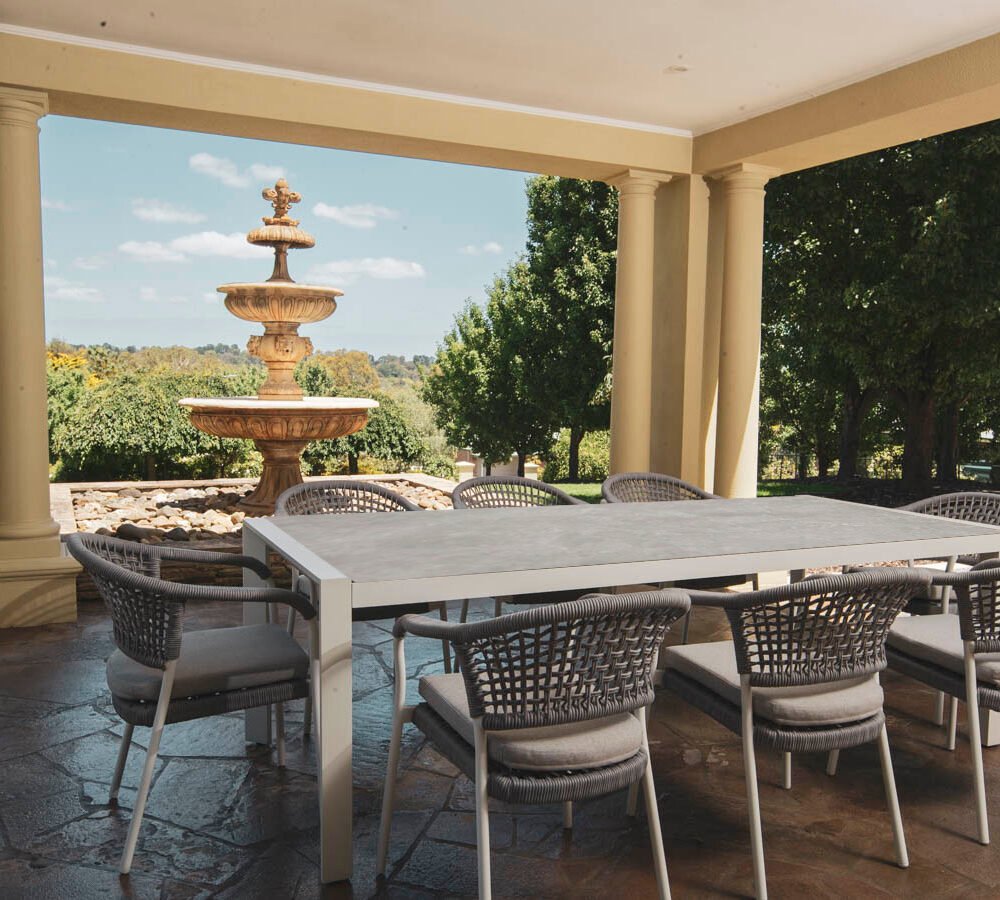 Ethan Outdoor 8-seater Aluminum Dining Table with Sintered Stone 240cm-WHITE