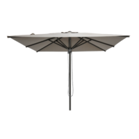 Beige outdoor patio umbrella with a black metal frame and central pole, designed for garden or backyard shading.