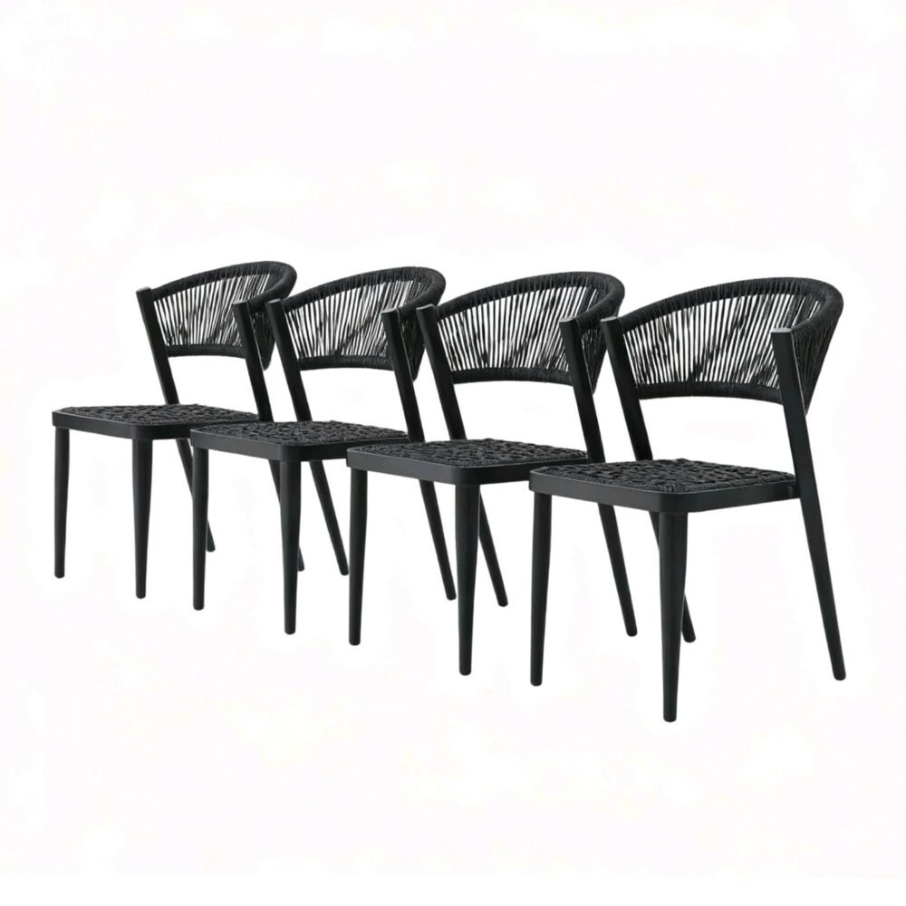 dark outdoor rope dining chair set of 4, powder-coated aluminium frame in charcoal