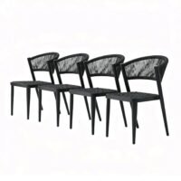dark outdoor rope dining chair set of 4, powder-coated aluminium frame in charcoal