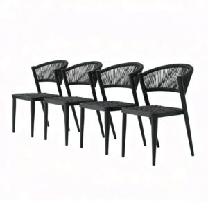 dark outdoor rope dining chair set of 4, powder-coated aluminium frame in charcoal