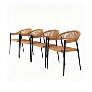 outdoor wicker dining chair set of 4, powder-coated aluminium frame.