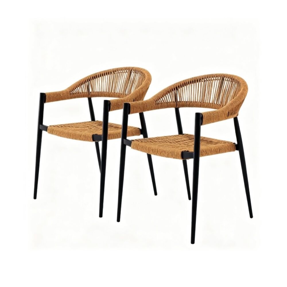 outdoor wicker dining chair set of 2, powder-coated aluminium frame.