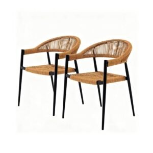 outdoor wicker dining chair set of 2, powder-coated aluminium frame.