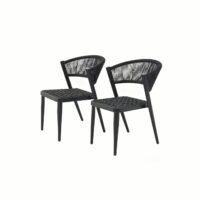 black outdoor rope chair set of 2, powder-coated aluminium frame in charcoal.