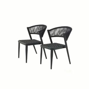 black outdoor rope chair set of 2, powder-coated aluminium frame in charcoal.