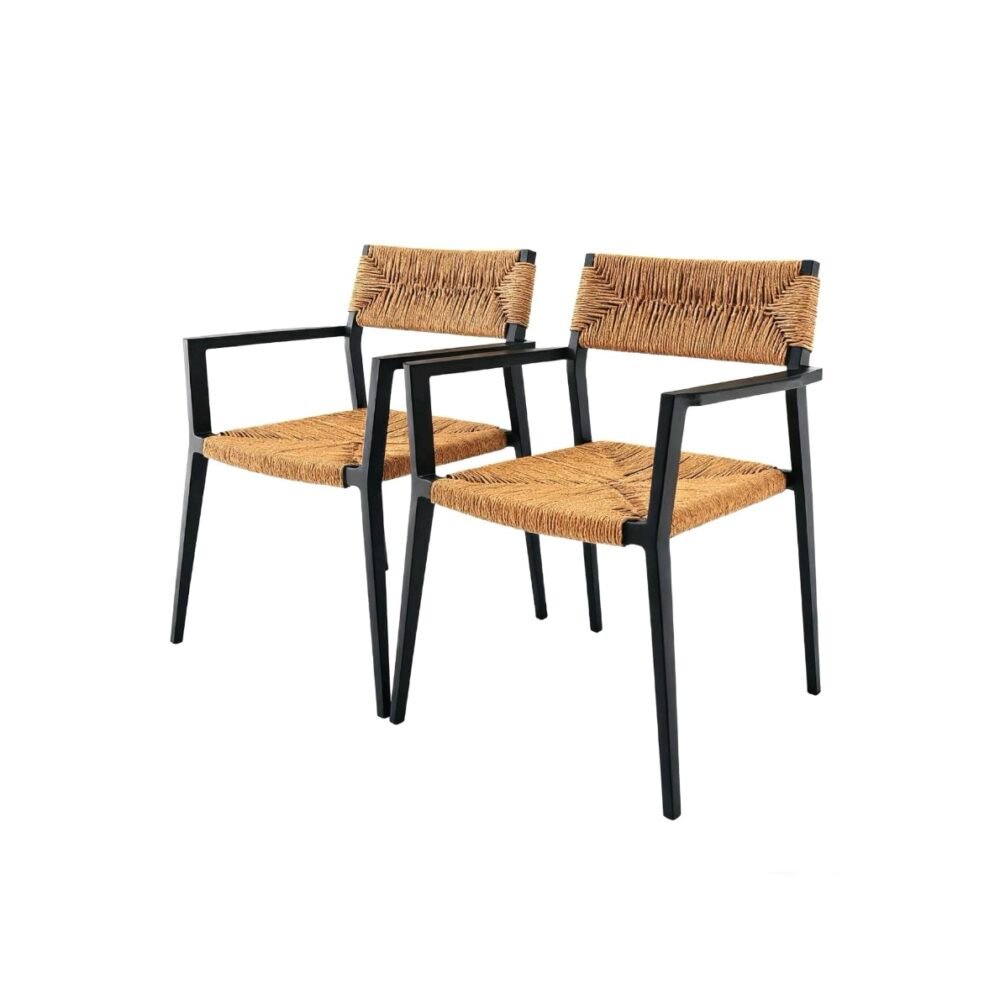 outdoor rattan dining chair set of 2 with powder-coated aluminium frame