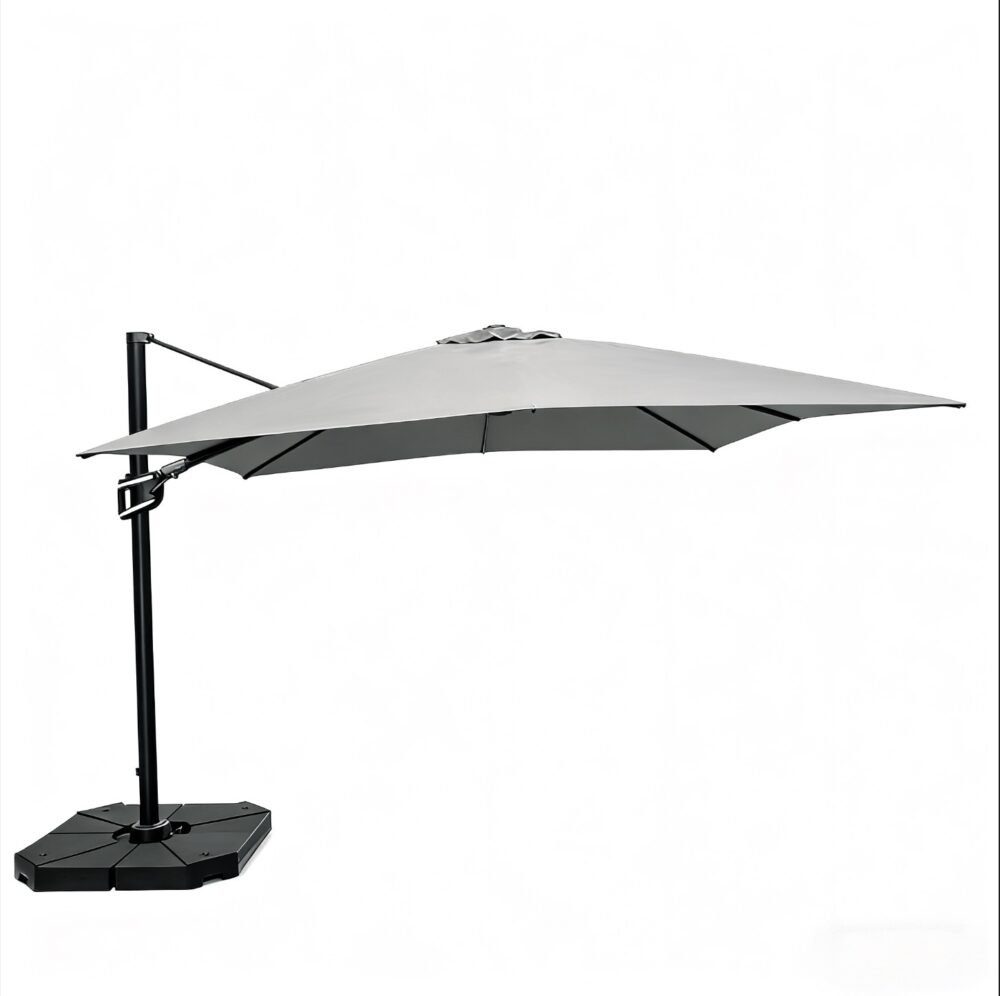 che grey umbrella 4pc WindShield 3m x 3m Cantilever Umbrella with 4pcs refillable base
