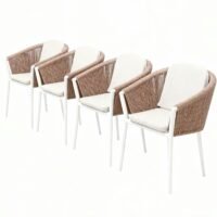 Outdoor dining chair set of 4, powder-coated aluminium frame, olefin rope and water-resistant fabric.