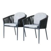 Outdoor dining chairs set of 2, powder-coated aluminium frame, olefin rope and water-resistant fabric.