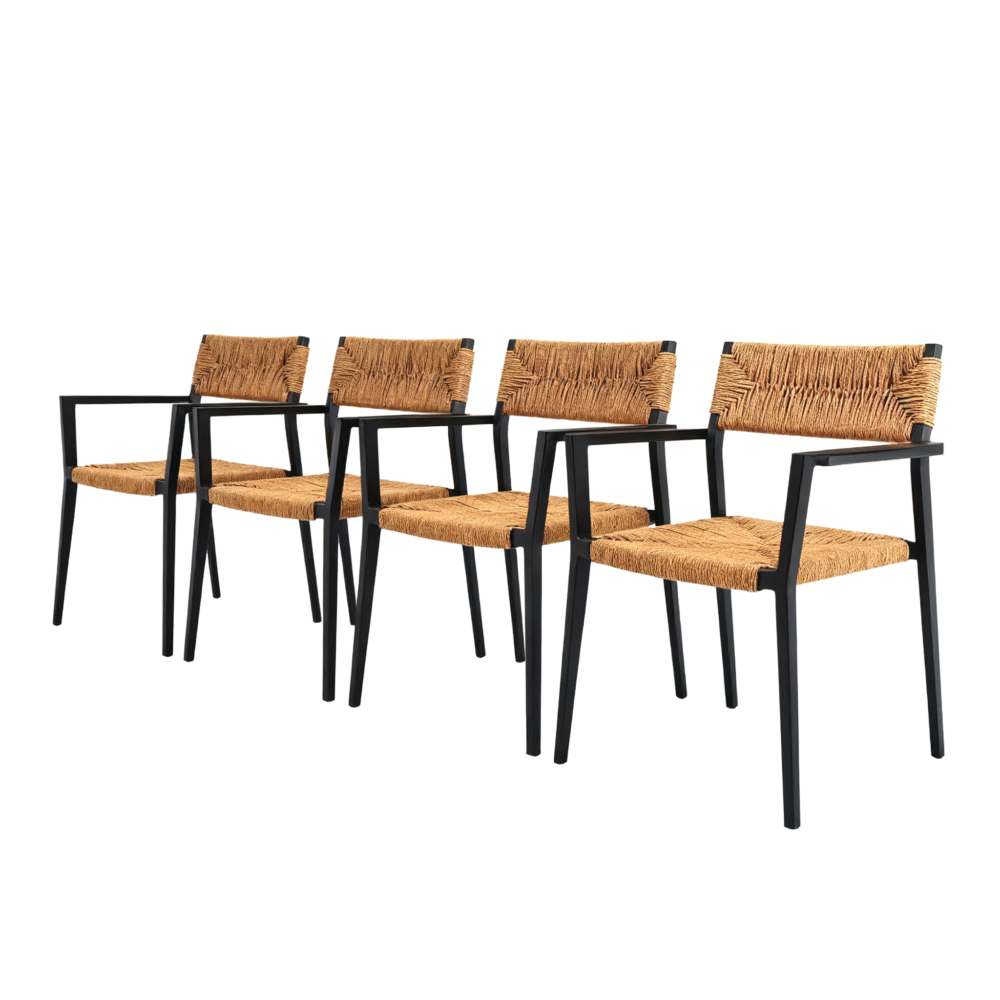 outdoor rattan dining chair set of 4 with powder-coated aluminium frame